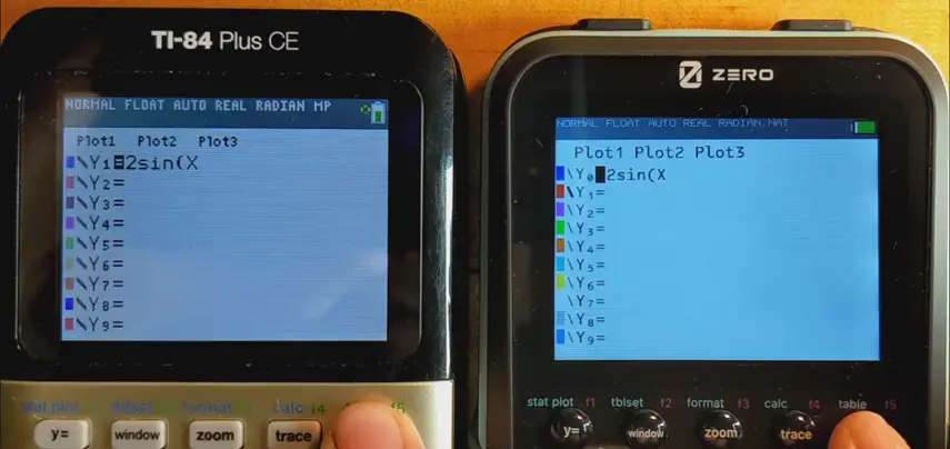 Comparing the graphing speed of a TI-84 Plus CE and Zero Calculators ZGC3